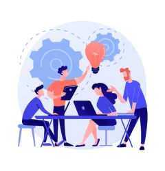 corporate meeting employees cartoon characters discussing business strategy planning further actions brainstorming formal communication seminar concept illustration 335657 2035