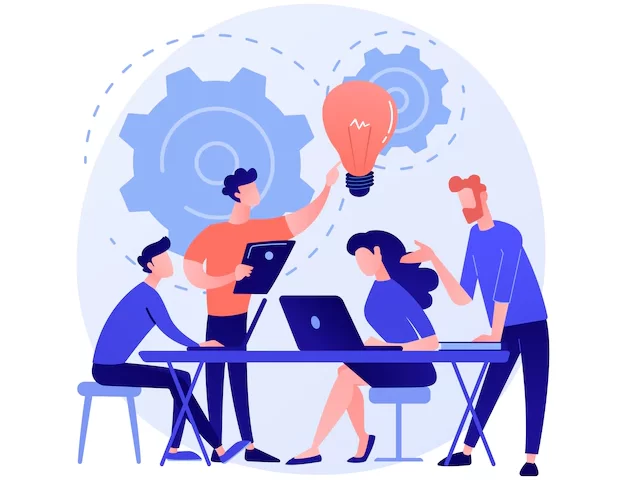 corporate meeting employees cartoon characters discussing business strategy planning further actions brainstorming formal communication seminar concept illustration 335657 2035