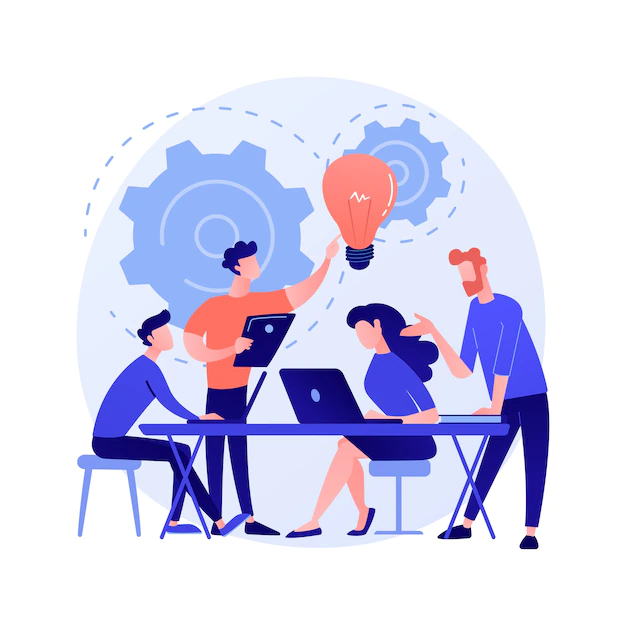 corporate meeting employees cartoon characters discussing business strategy planning further actions brainstorming formal communication seminar concept illustration 335657 2035