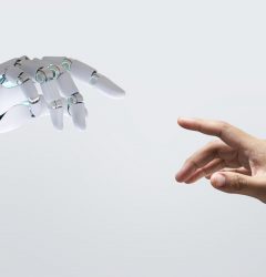 tecnologia di fondo del tocco umano remake moderno di la creazione di adamo