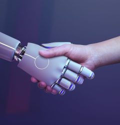 robot handshake human background futuristic digital age